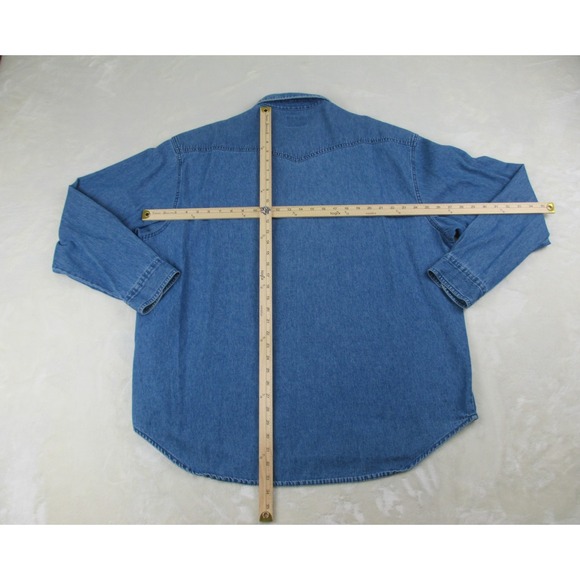 Wrangler Shirt Mens 2XL XXL Blue Denim Button Up Pearl Snap Heavy Cowboy Western - Picture 5 of 9